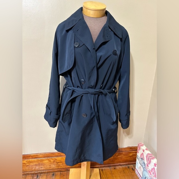 Eddie Bauer Jackets & Blazers - Vintage Eddie Bauer trench long blue Jacket Navy Blue Belted Women’s Size M